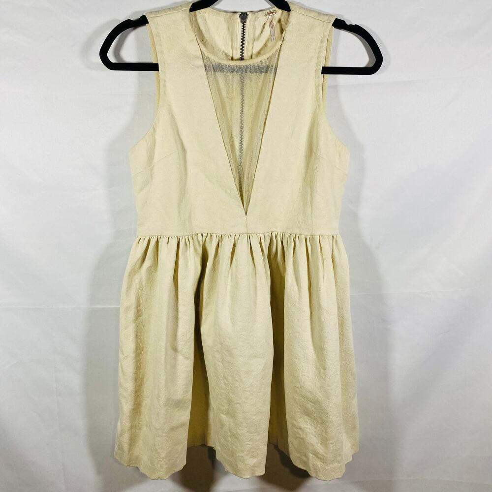 Free People Cream Cotton Mini Fit & Flare Dress Mesh‎ Window Size Small